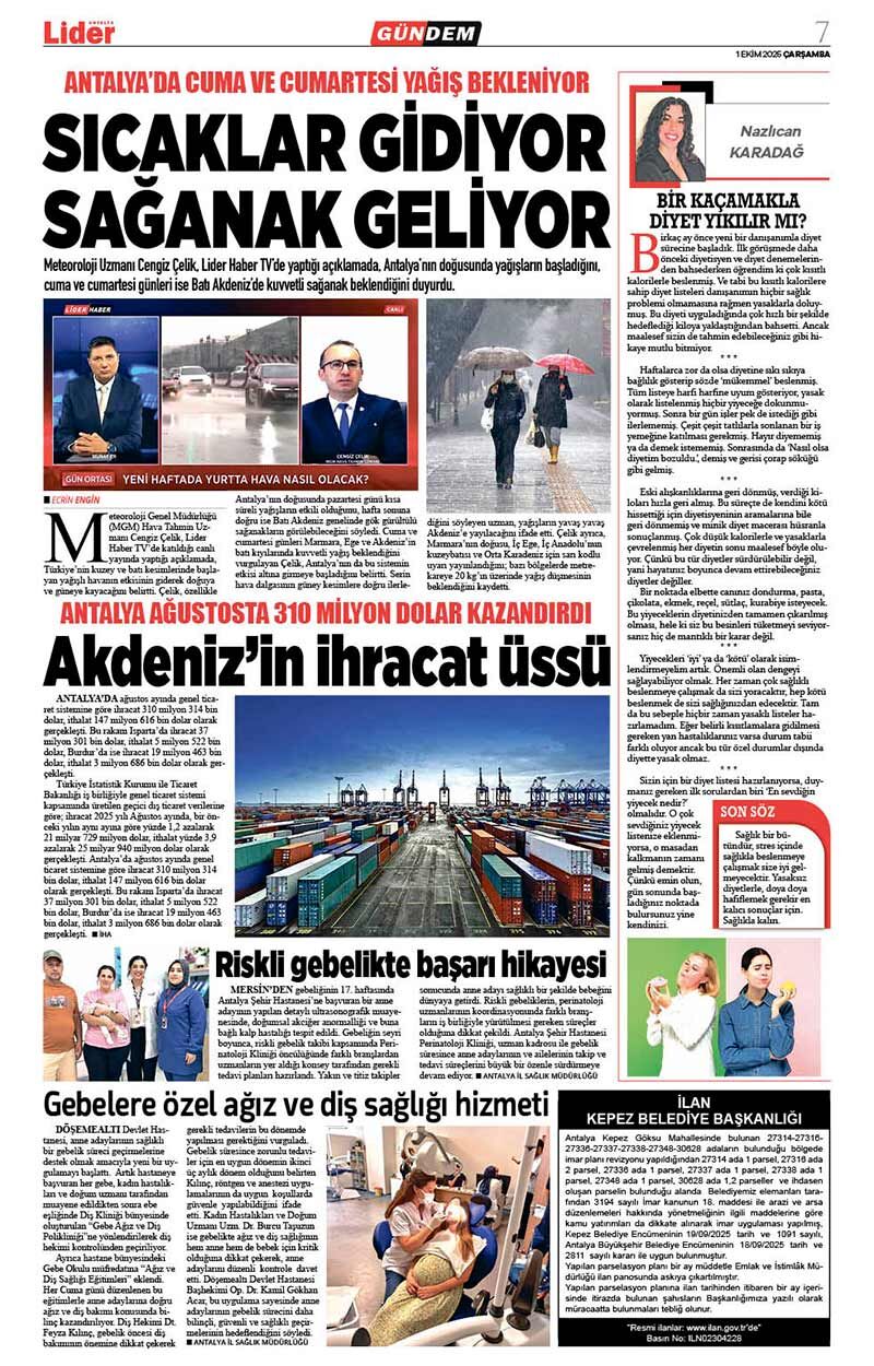 1 E K İ M 2025 L İ D E R G A Z E T E A N T A L Y A 7