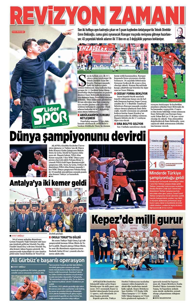 1 E K İ M 2025 L İ D E R G A Z E T E A N T A L Y A 8