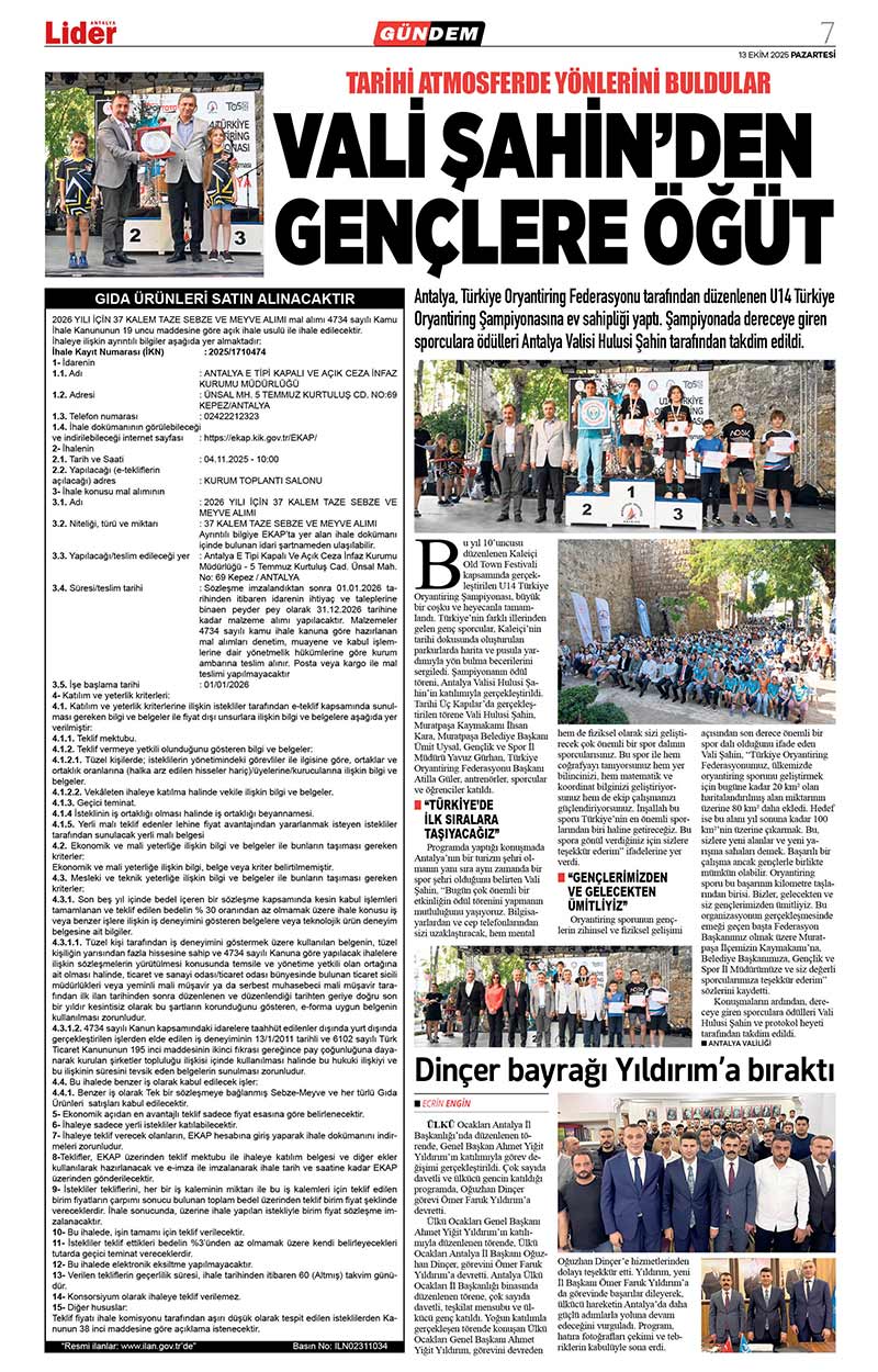 13 E K İ M 2025 L İ D E R G A Z E T E A N T A L Y A 7