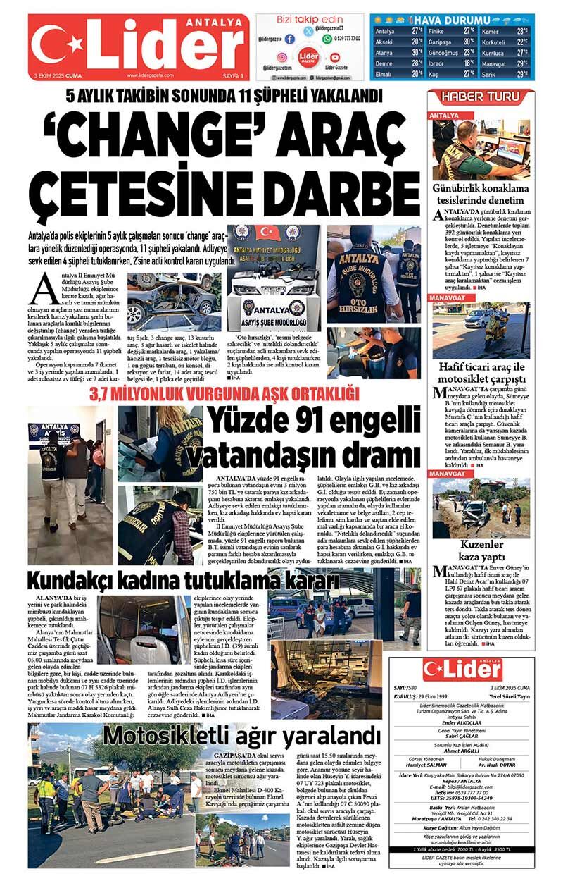 3 E K İ M 2025 L İ D E R G A Z E T E A N T A L Y A 3