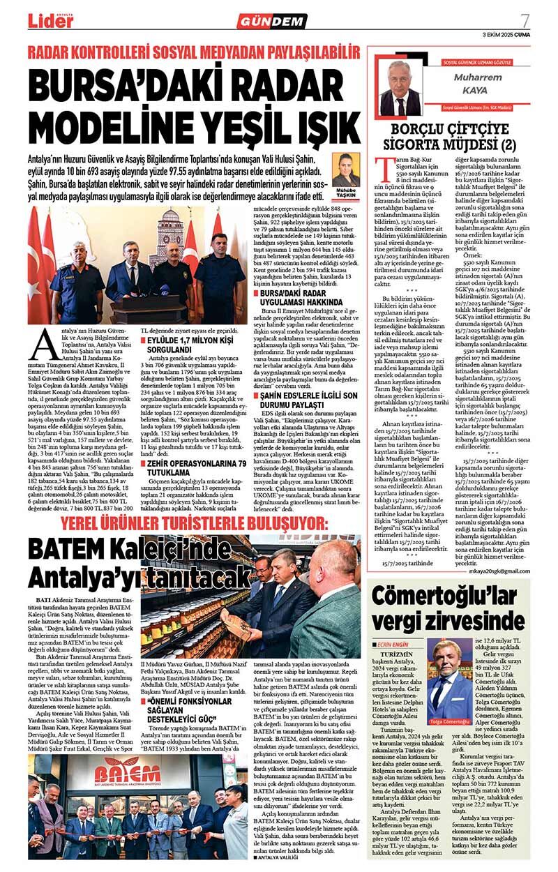 3 E K İ M 2025 L İ D E R G A Z E T E A N T A L Y A 7