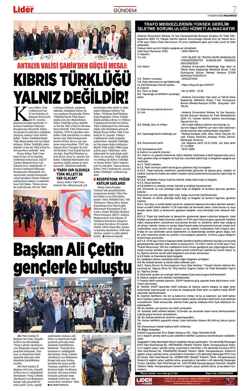 17 K A S I M 2025 L İ D E R G A Z E T E A N T A L Y A 7