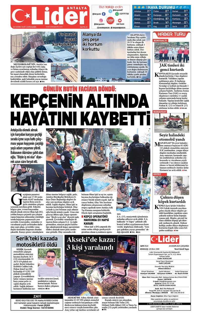 26 K A S I M 2025 L İ D E R G A Z E T E A N T A L Y A 3