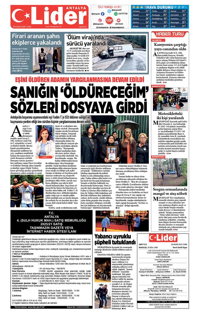 28 K A S I M 2025 L İ D E R G A Z E T E A N T A L Y A 3
