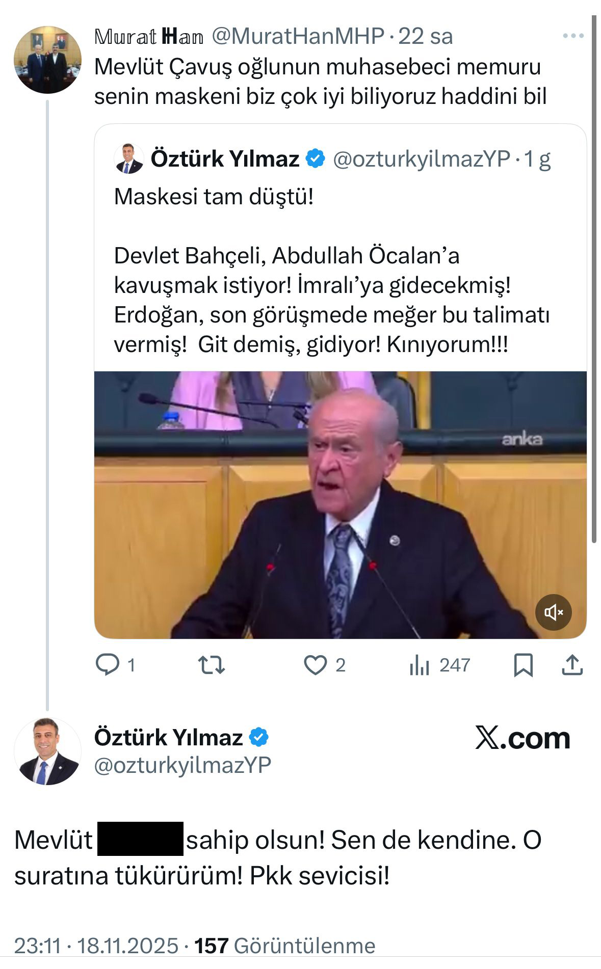 Öztürk Yılmaz’dan Mevlüt Çavuşoğlu’na Skandal Sözler 01