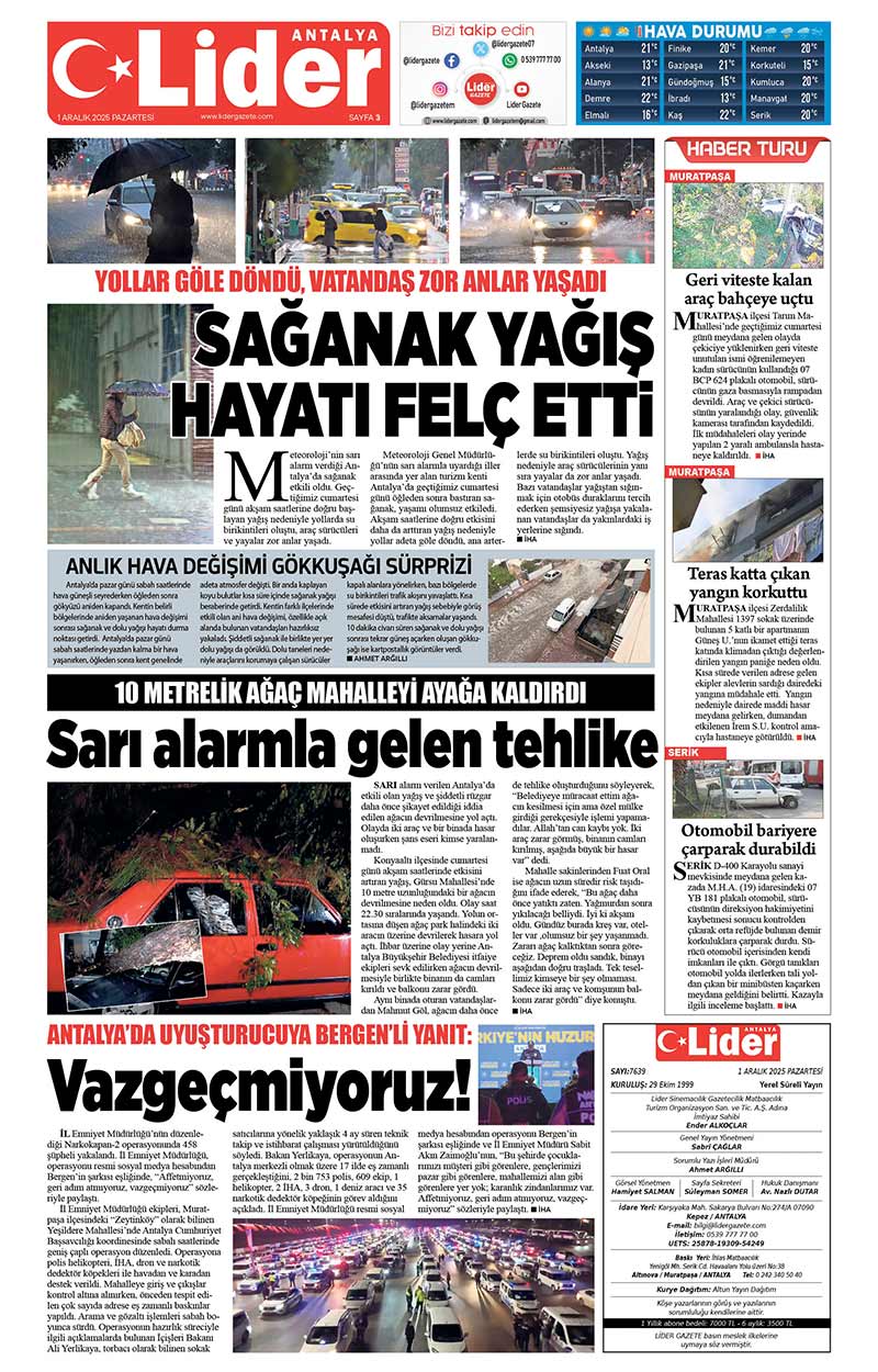 1 A R A L I K 2025 L İ D E R G A Z E T E A N T A L Y A 3