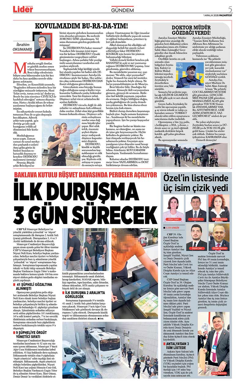 1 A R A L I K 2025 L İ D E R G A Z E T E A N T A L Y A 5