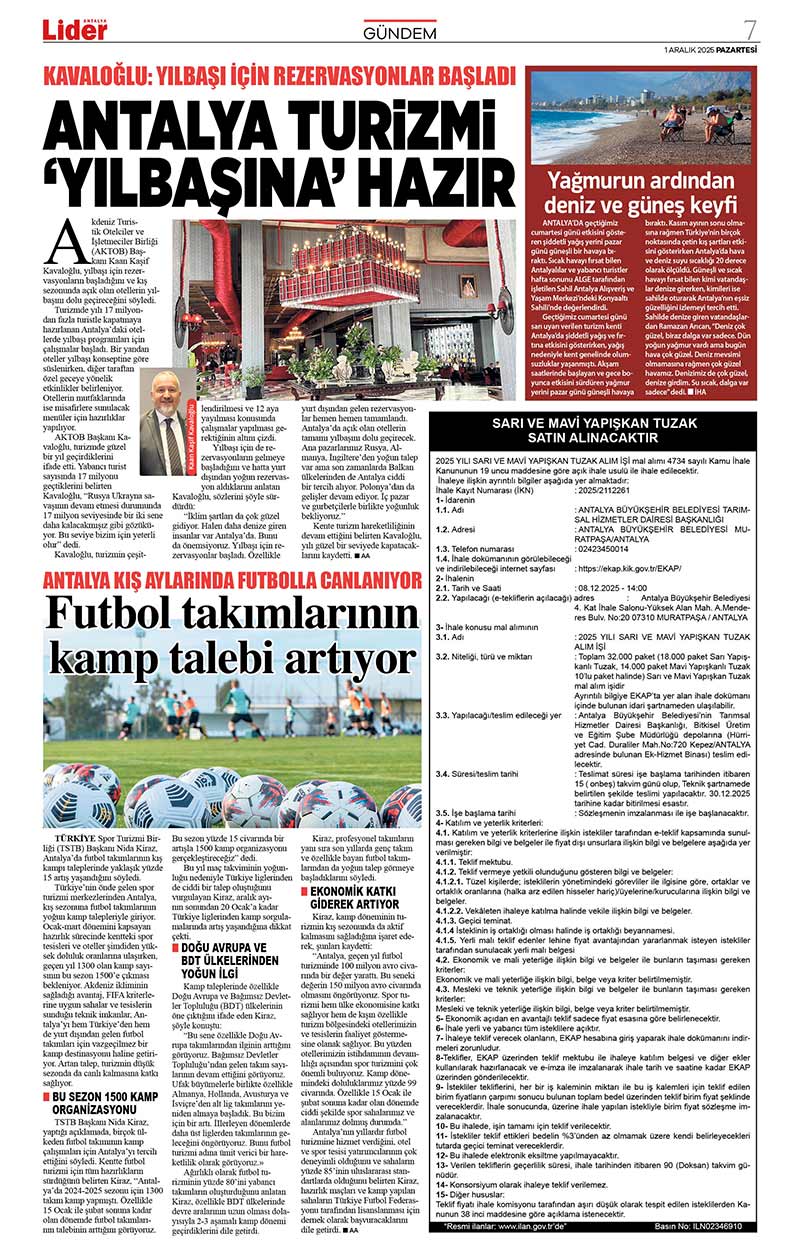 1 A R A L I K 2025 L İ D E R G A Z E T E A N T A L Y A 7