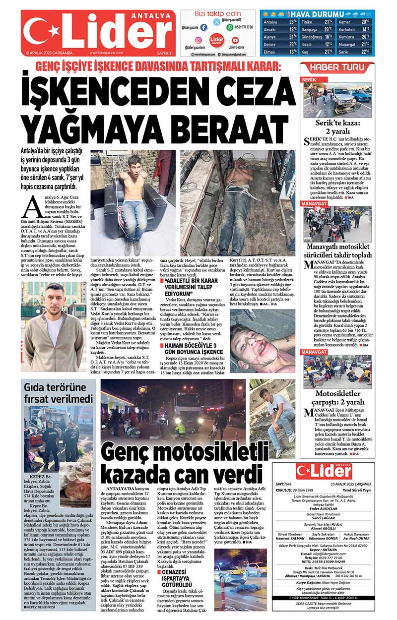 10 A R A L I K 2025 L İ D E R G A Z E T E A N T A L Y A 3