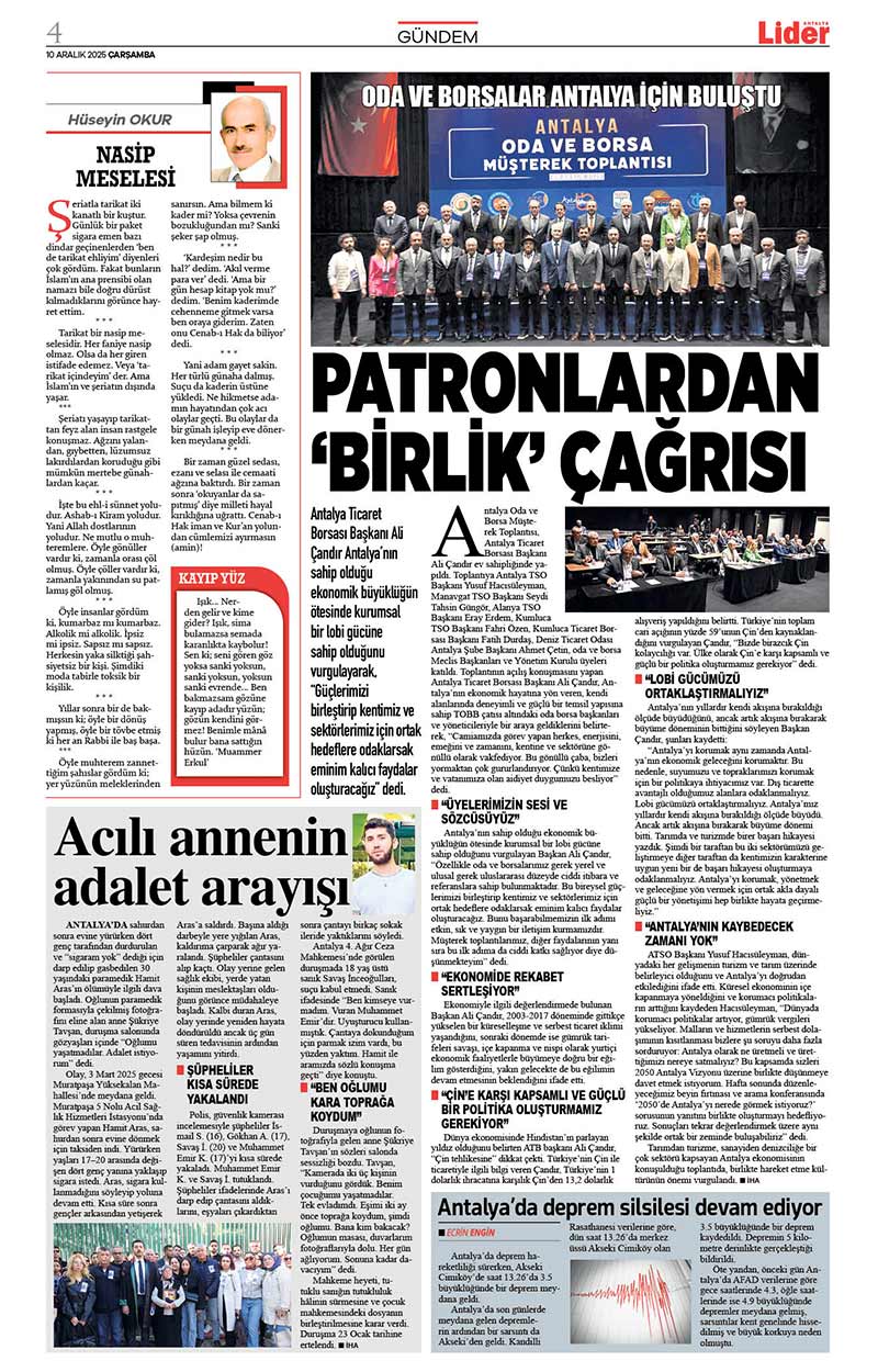 10 A R A L I K 2025 L İ D E R G A Z E T E A N T A L Y A 4