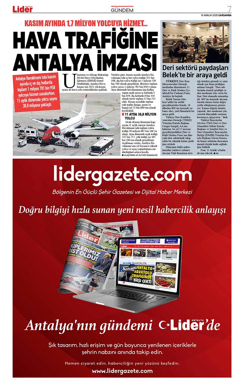 10 A R A L I K 2025 L İ D E R G A Z E T E A N T A L Y A 7
