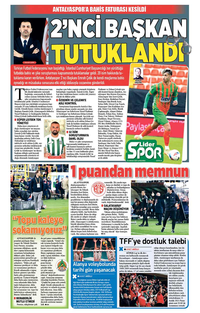 10 A R A L I K 2025 L İ D E R G A Z E T E A N T A L Y A 8