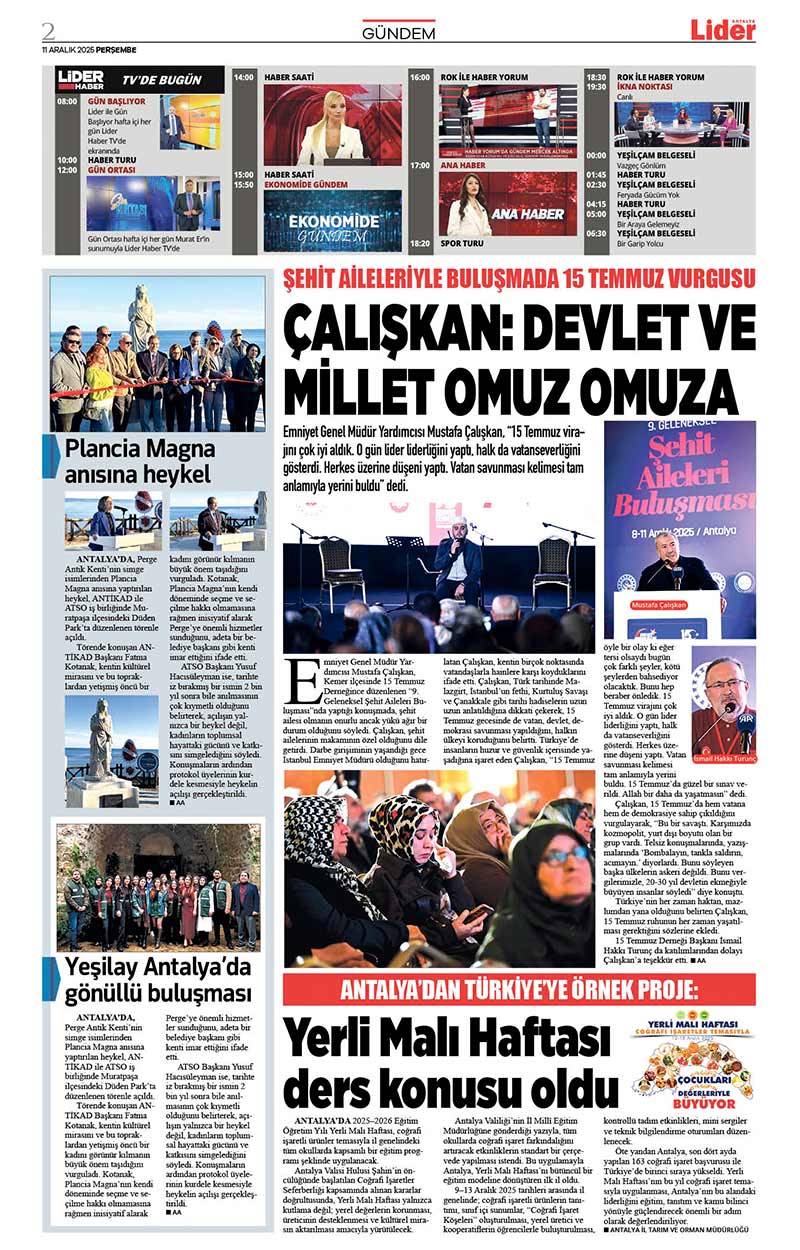 11 A R A L I K 2025 L İ D E R G A Z E T E A N T A L Y A 2