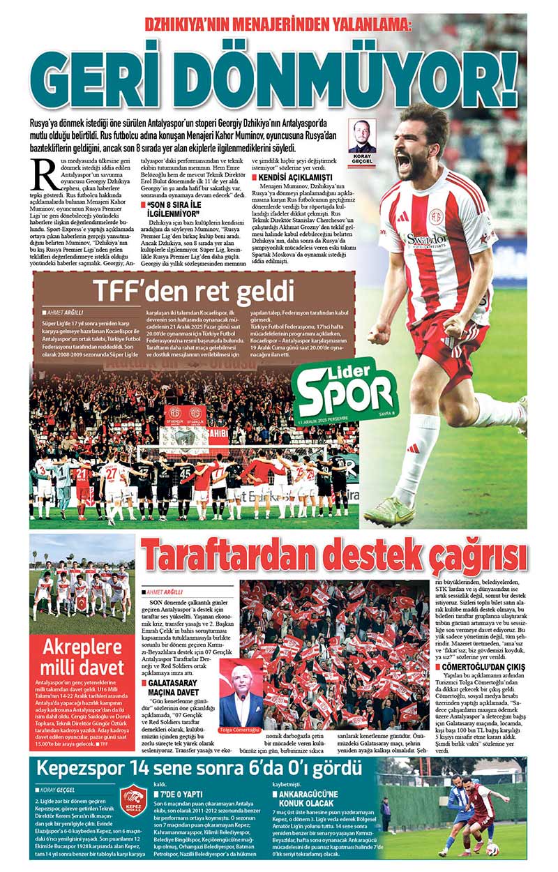 11 A R A L I K 2025 L İ D E R G A Z E T E A N T A L Y A 8