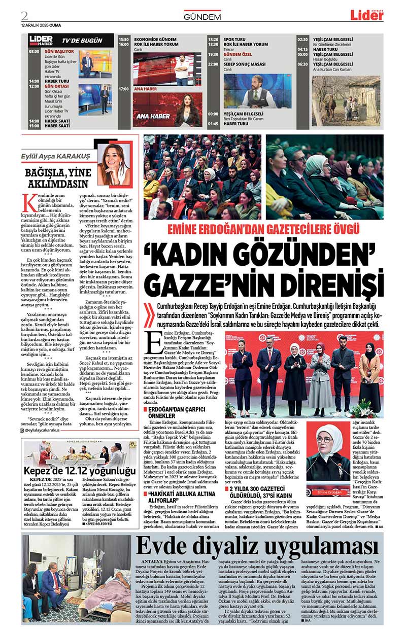 12 A R A L I K 2025 L İ D E R G A Z E T E A N T A L Y A 2