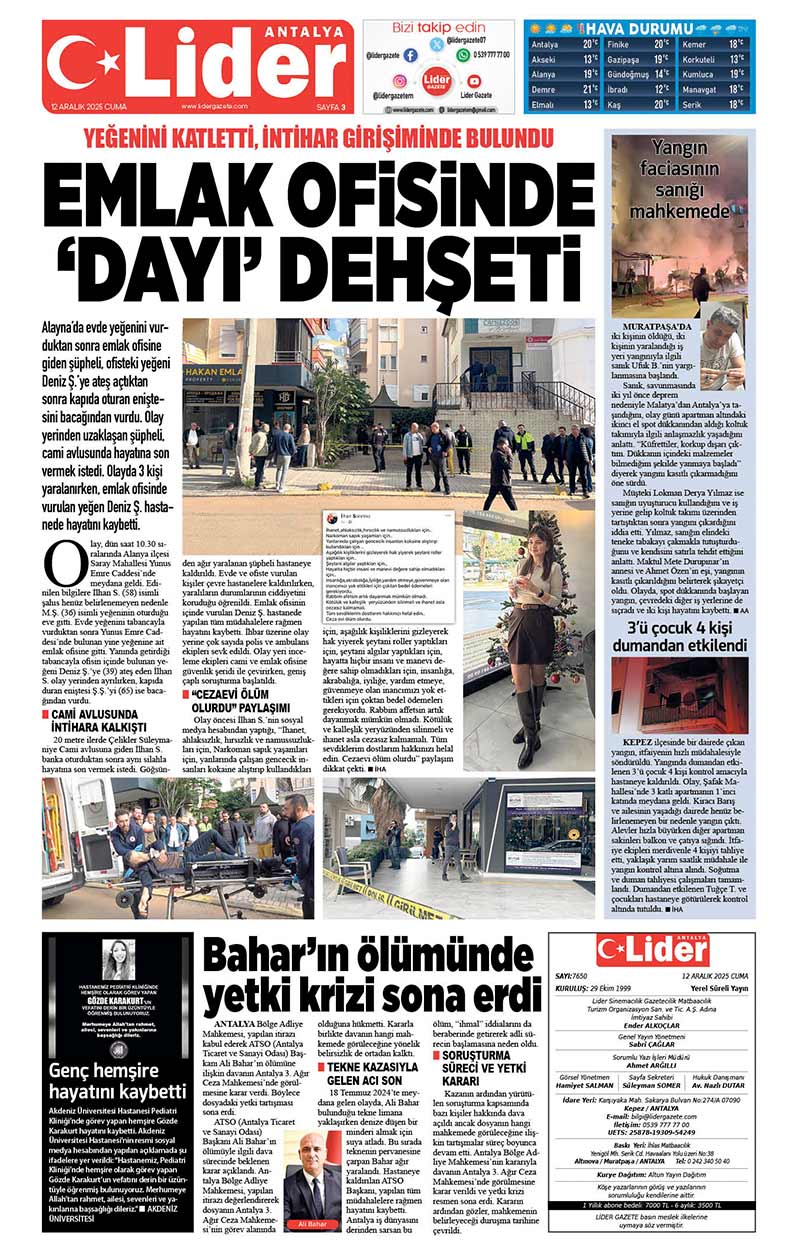 12 A R A L I K 2025 L İ D E R G A Z E T E A N T A L Y A 3