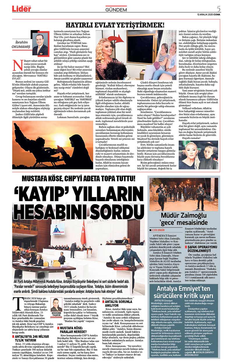 12 A R A L I K 2025 L İ D E R G A Z E T E A N T A L Y A 5