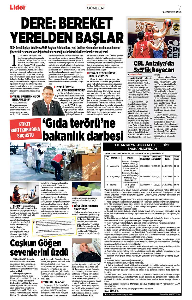 12 A R A L I K 2025 L İ D E R G A Z E T E A N T A L Y A 7