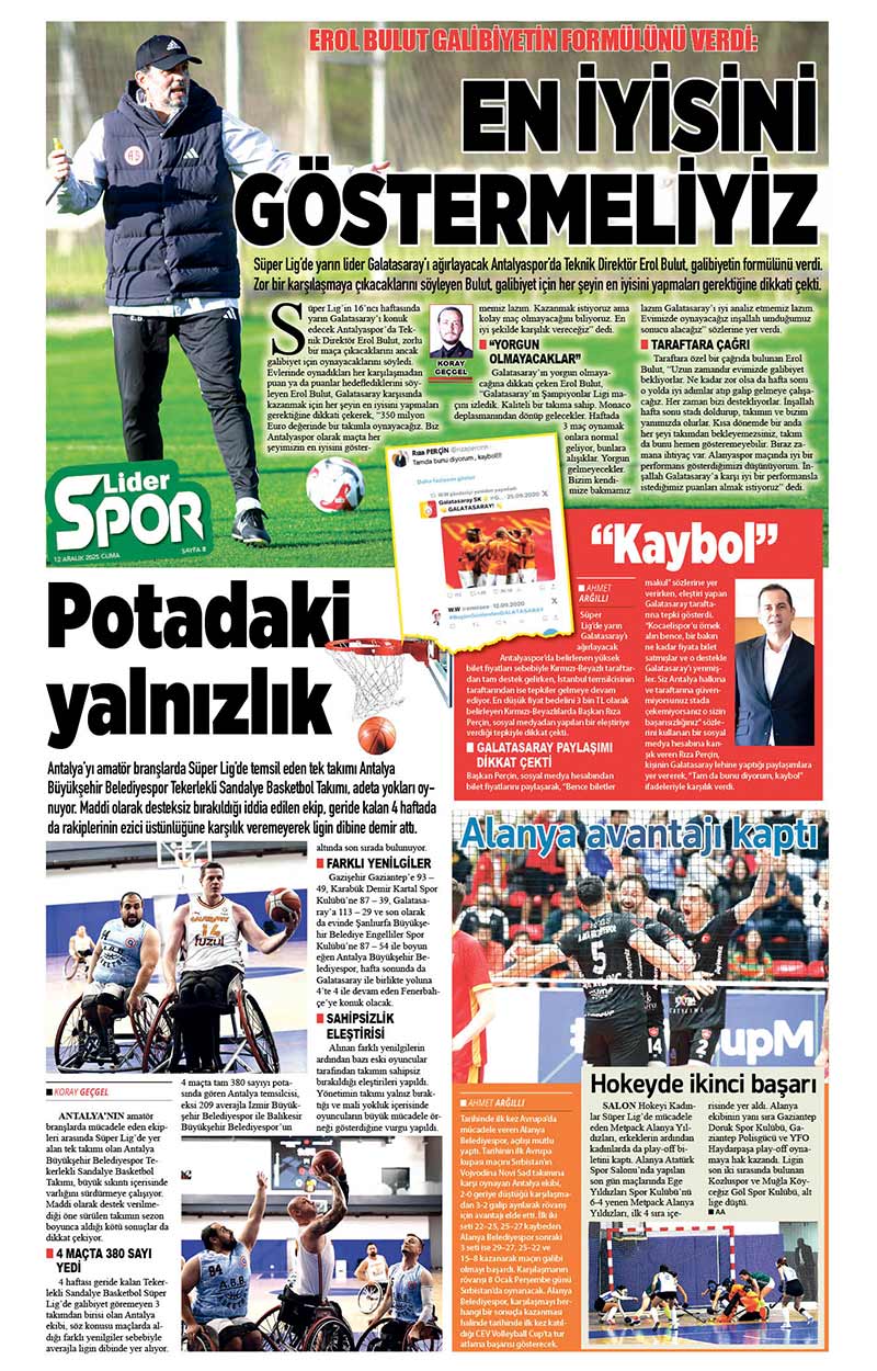 12 A R A L I K 2025 L İ D E R G A Z E T E A N T A L Y A 8
