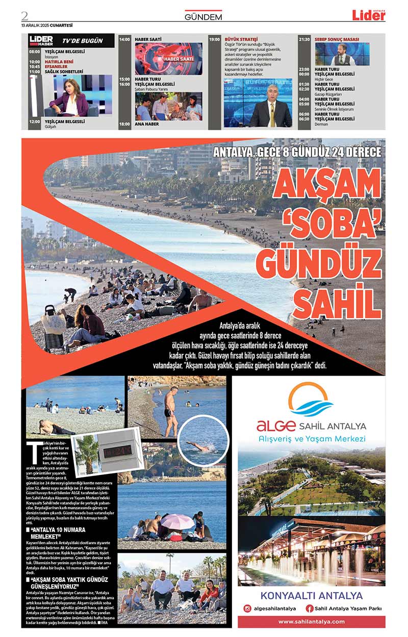 13 A R A L I K 2025 L İ D E R G A Z E T E A N T A L Y A 2