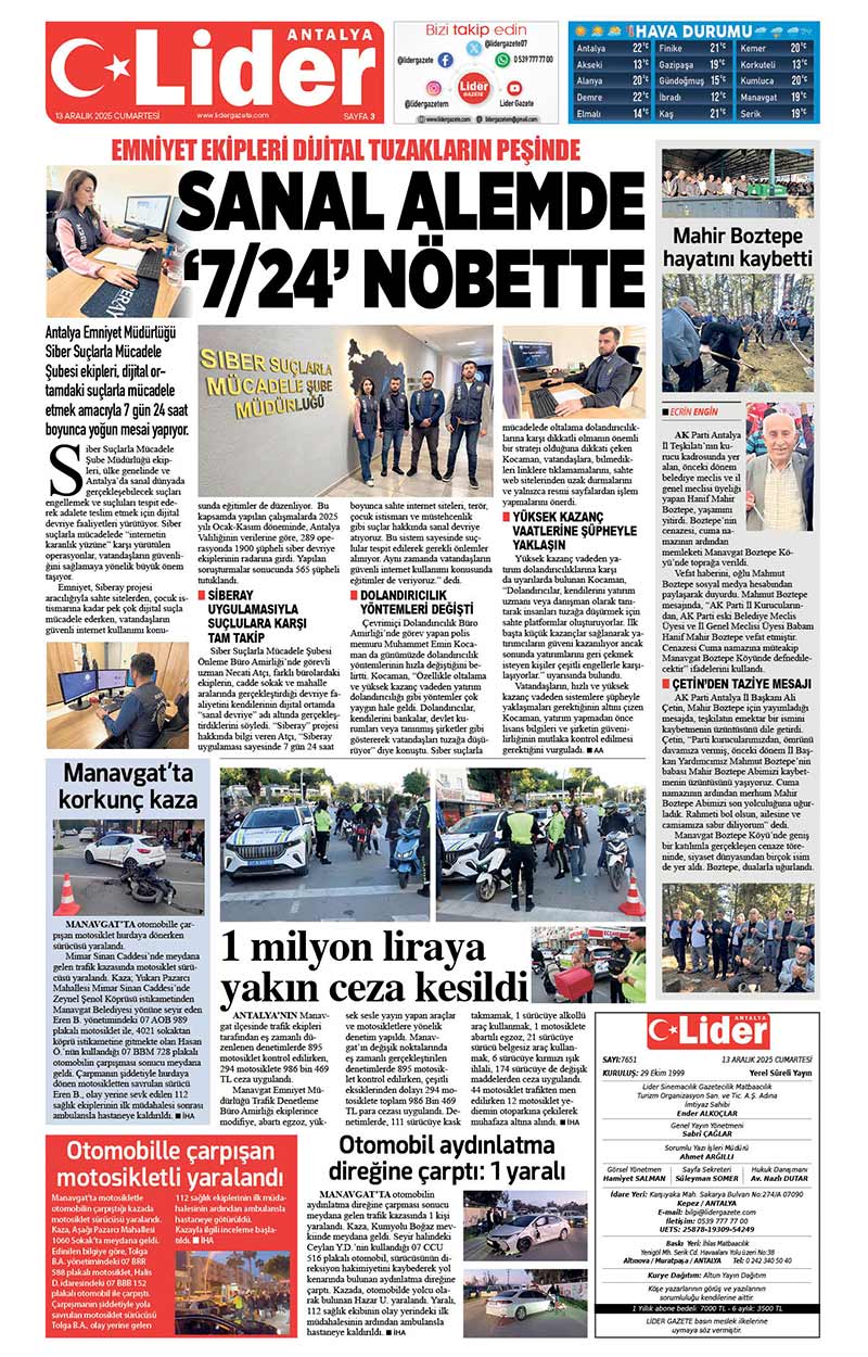 13 A R A L I K 2025 L İ D E R G A Z E T E A N T A L Y A 3