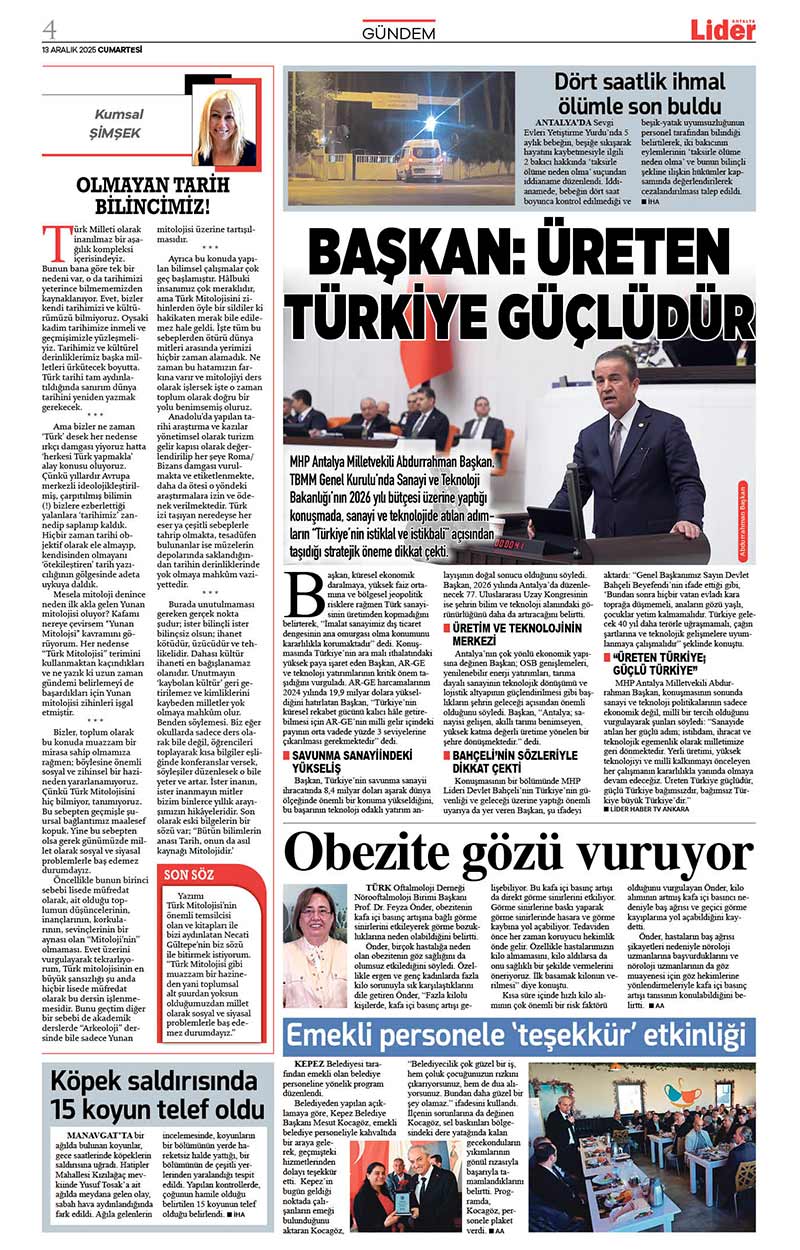 13 A R A L I K 2025 L İ D E R G A Z E T E A N T A L Y A 4