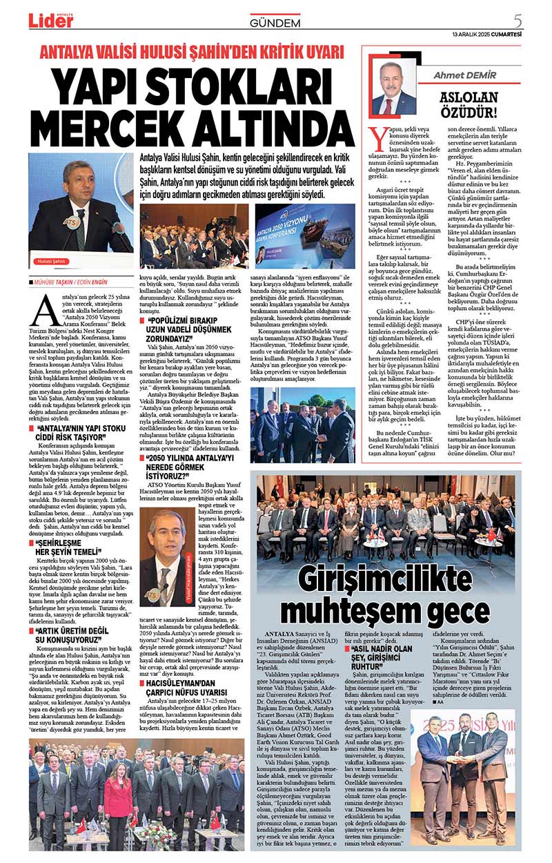 13 A R A L I K 2025 L İ D E R G A Z E T E A N T A L Y A 5