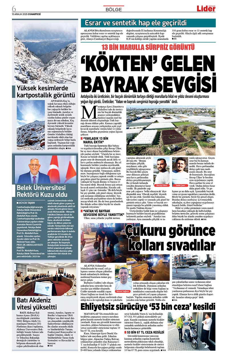 13 A R A L I K 2025 L İ D E R G A Z E T E A N T A L Y A 6