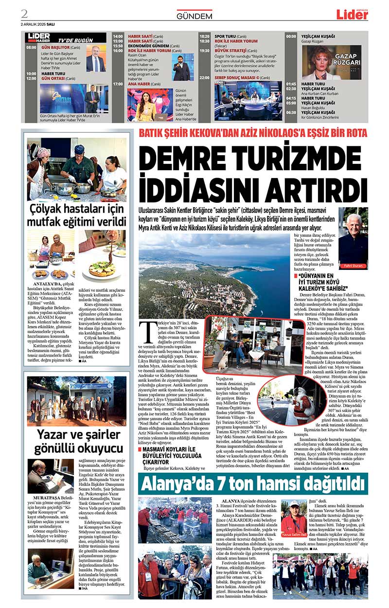 2 A R A L I K 2025 L İ D E R G A Z E T E A N T A L Y A 2
