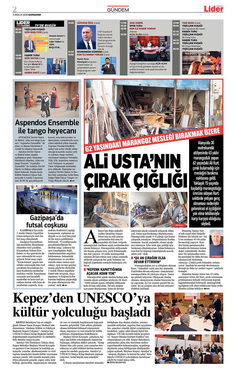 3 A R A L I K 2025 L İ D E R G A Z E T E A N T A L Y A 2