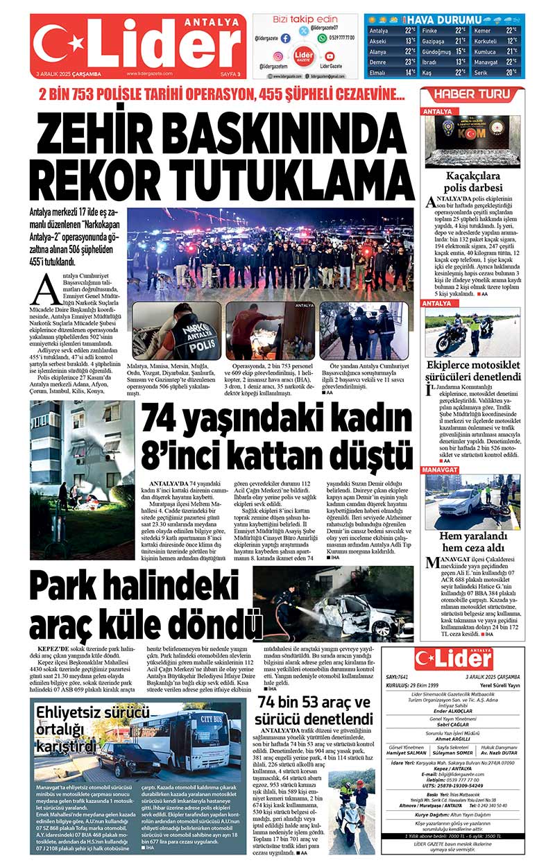 3 A R A L I K 2025 L İ D E R G A Z E T E A N T A L Y A 3