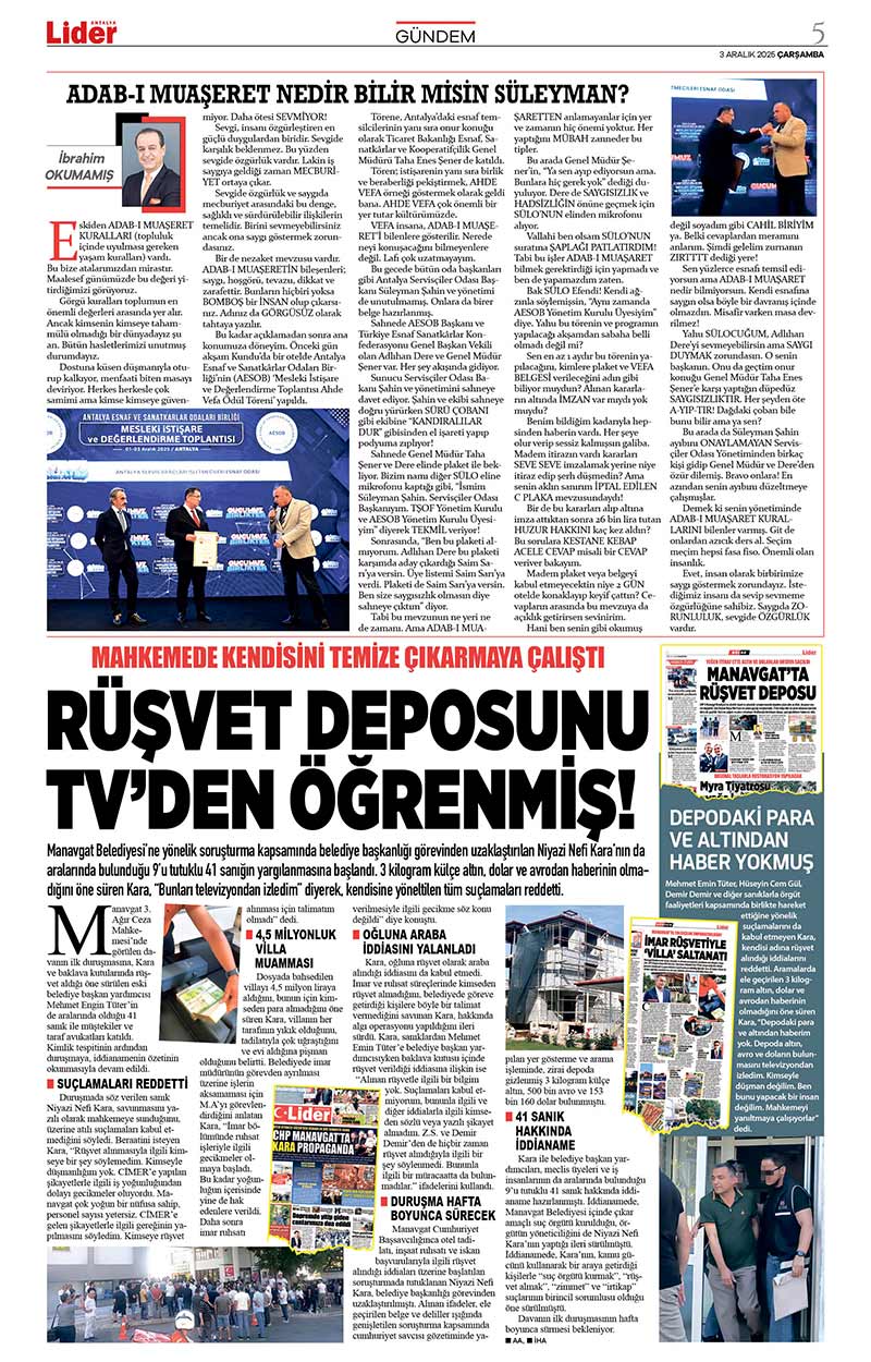 3 A R A L I K 2025 L İ D E R G A Z E T E A N T A L Y A 5