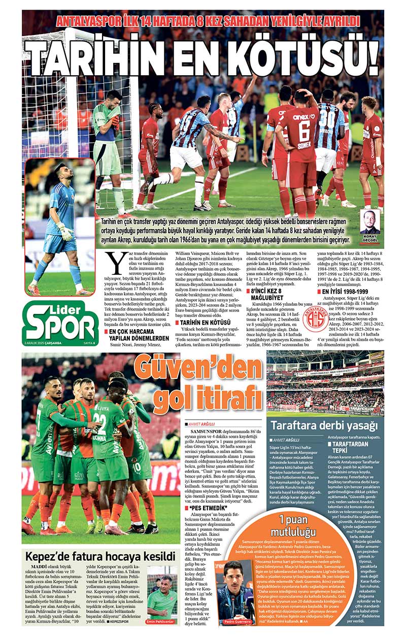 3 A R A L I K 2025 L İ D E R G A Z E T E A N T A L Y A 8