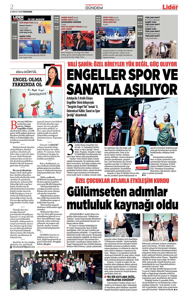 4 A R A L I K 2025 L İ D E R G A Z E T E A N T A L Y A 2