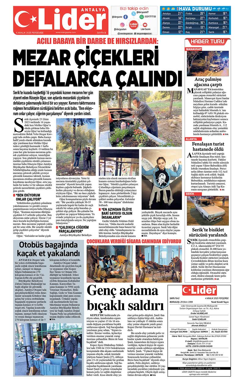 4 A R A L I K 2025 L İ D E R G A Z E T E A N T A L Y A 3