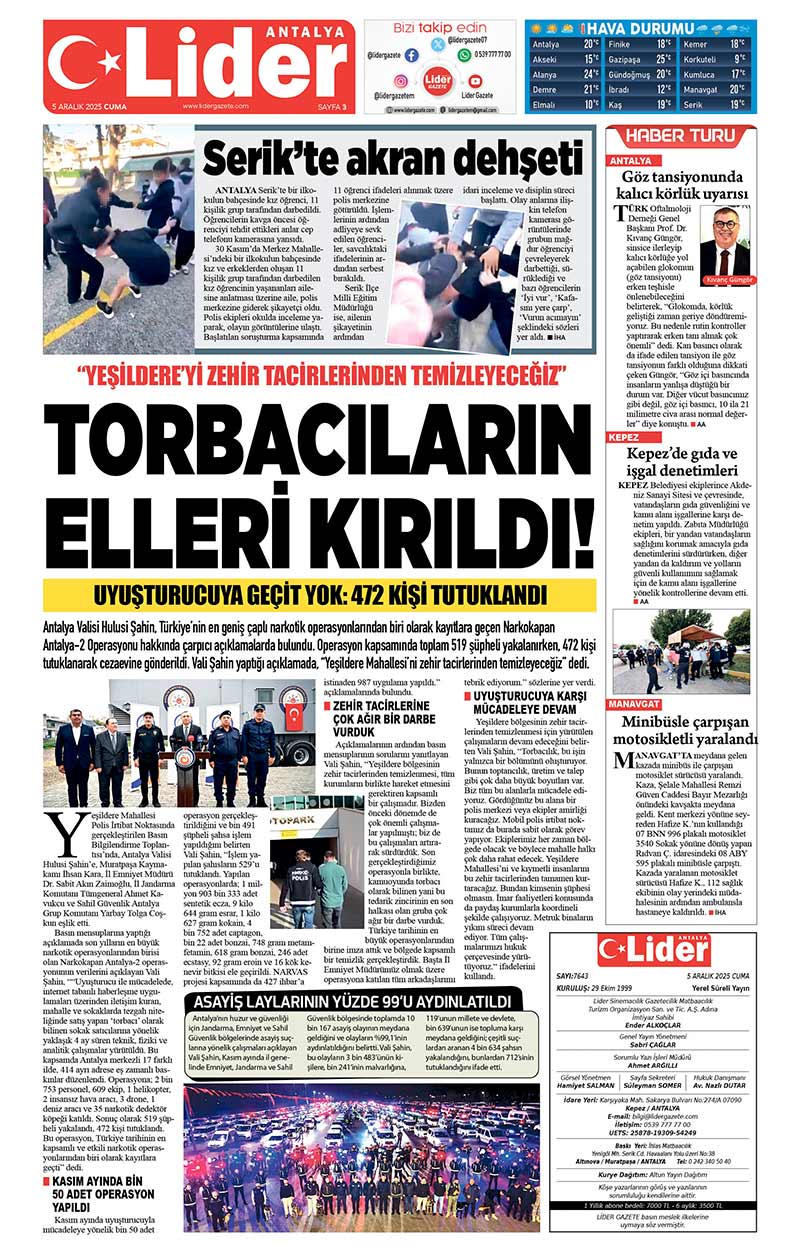 5 A R A L I K 2025 L İ D E R G A Z E T E A N T A L Y A 3