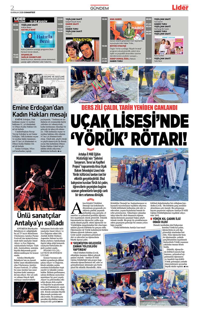 6 A R A L I K 2025 L İ D E R G A Z E T E A N T A L Y A 2