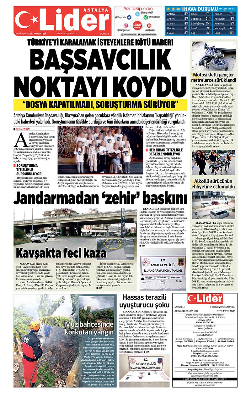 6 A R A L I K 2025 L İ D E R G A Z E T E A N T A L Y A 3