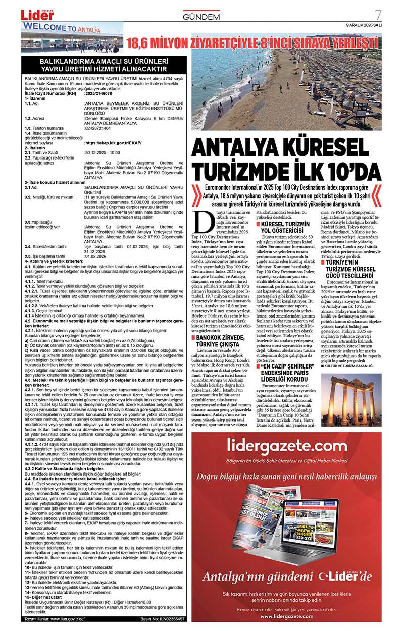 9 A R A L I K 2025 L İ D E R G A Z E T E A N T A L Y A 7