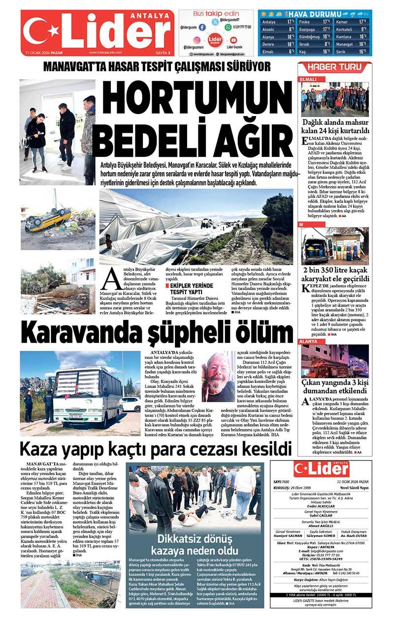 11 O C A K 2026 L İ D E R G A Z E T E A N T A L Y A 3