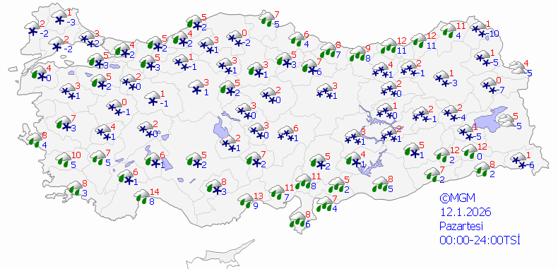 12 Aralık Pazartesi Hava Durumu