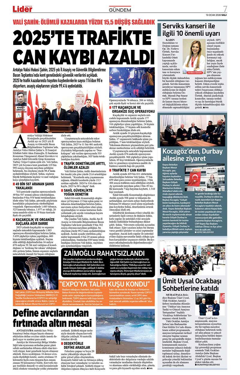 13 O C A K 2026 L İ D E R G A Z E T E A N T A L Y A 7