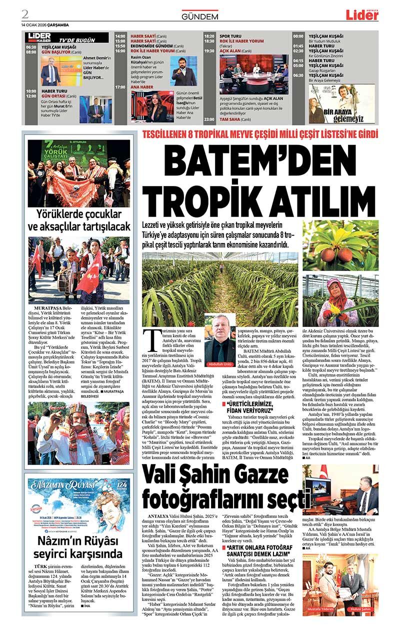 14 O C A K 2026 L İ D E R G A Z E T E A N T A L Y A 2