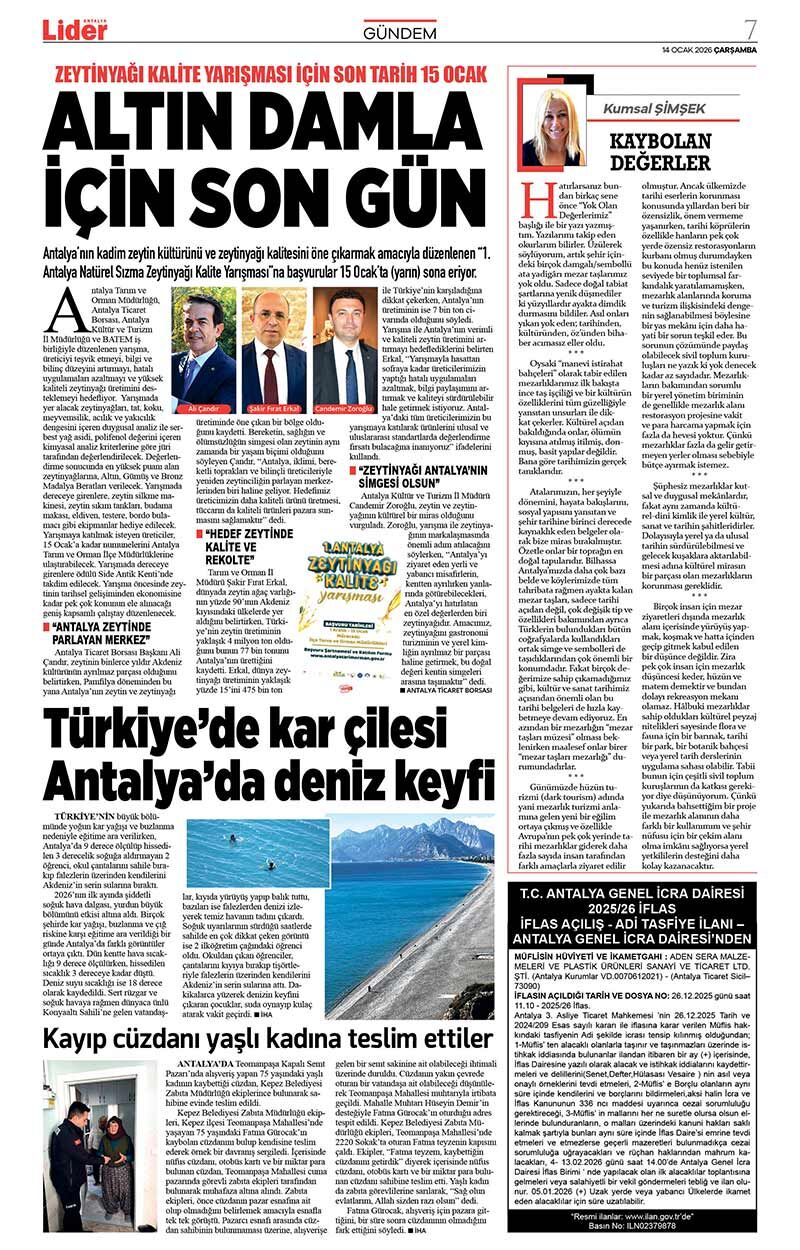 14 O C A K 2026 L İ D E R G A Z E T E A N T A L Y A 7