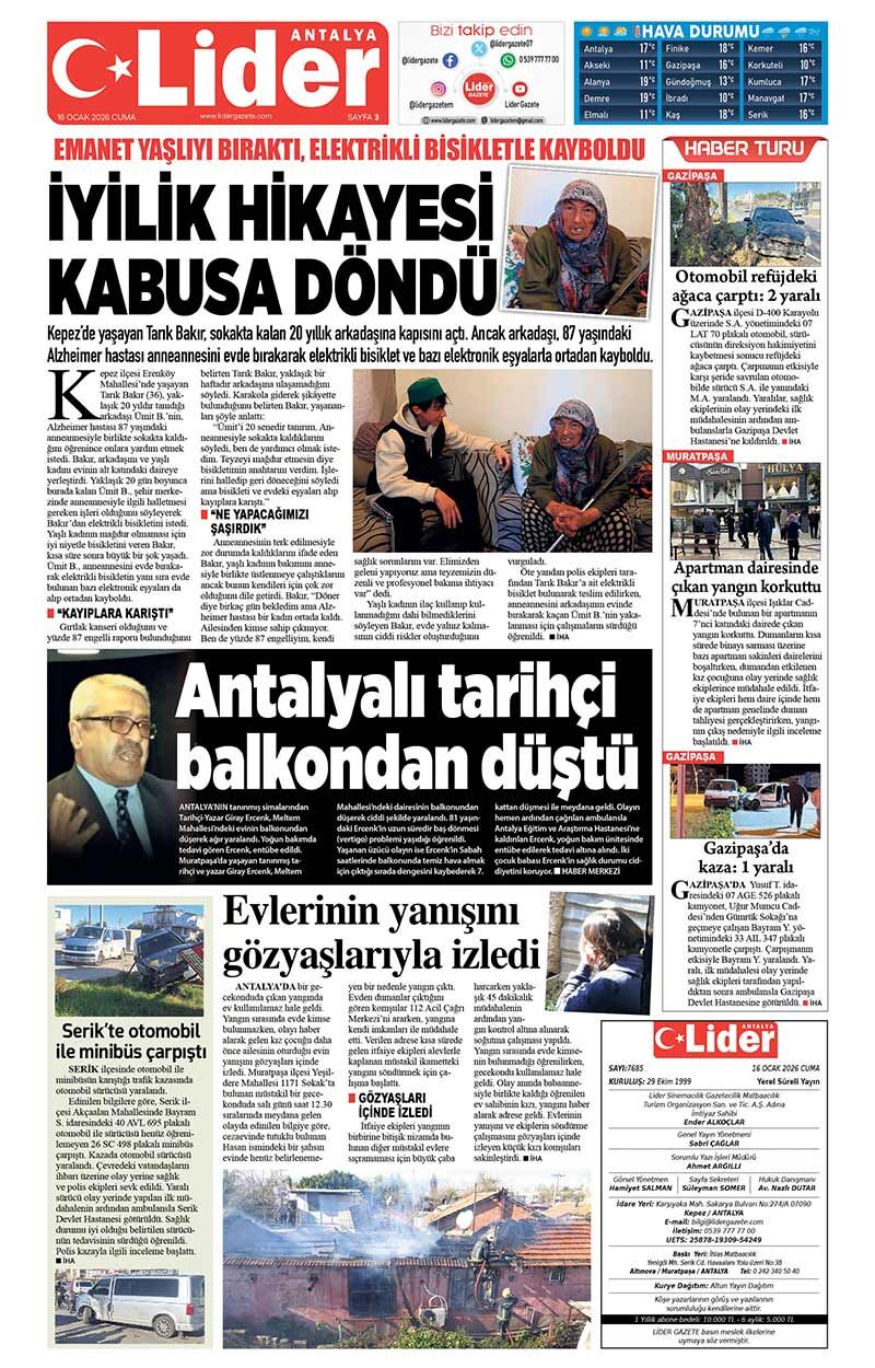 16 O C A K 2026 L İ D E R G A Z E T E A N T A L Y A 3