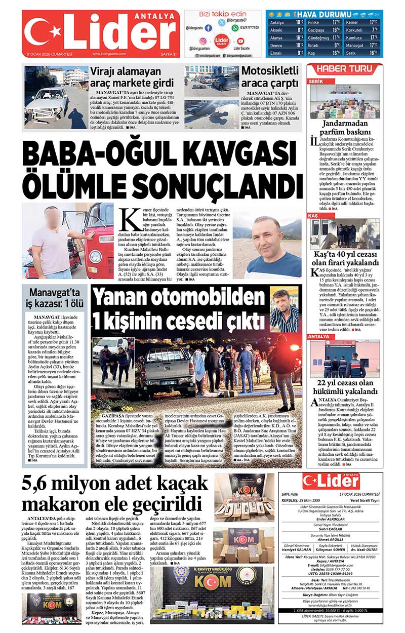 17 O C A K 2026 L İ D E R G A Z E T E A N T A L Y A 3