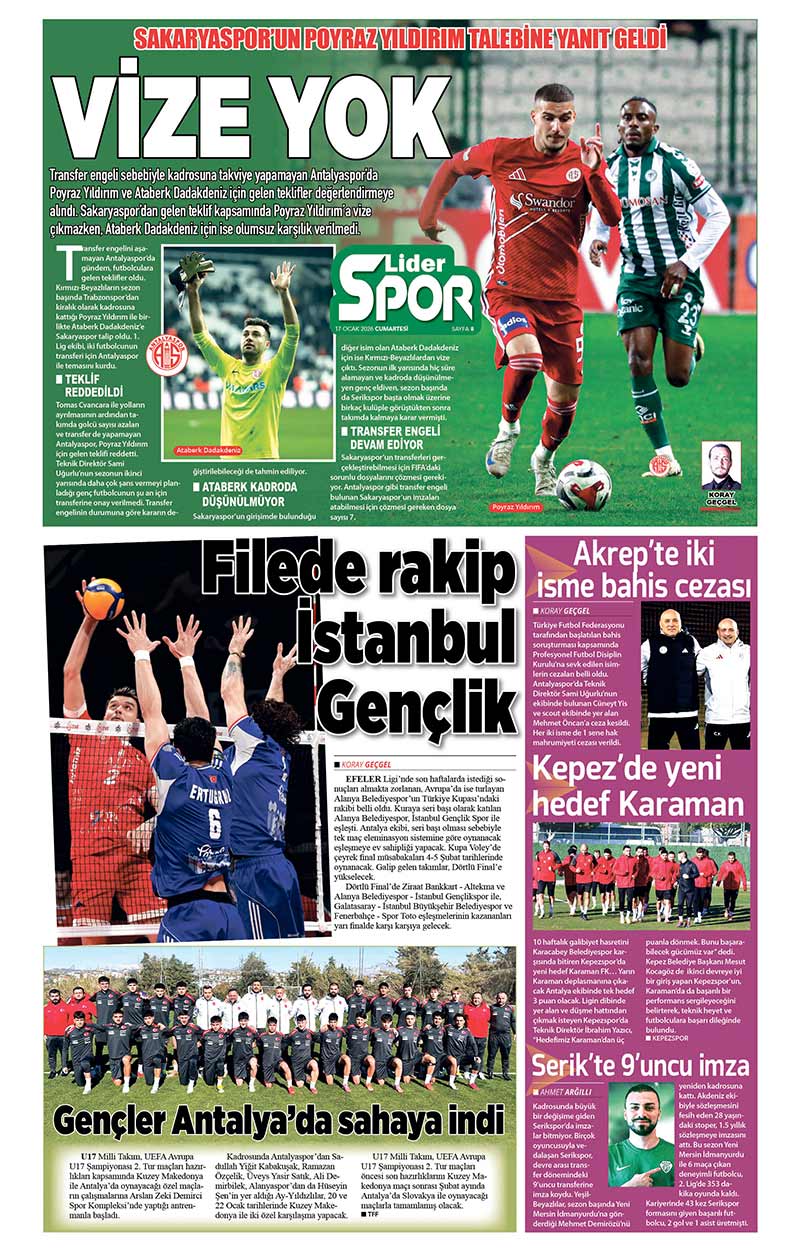 17 O C A K 2026 L İ D E R G A Z E T E A N T A L Y A 8