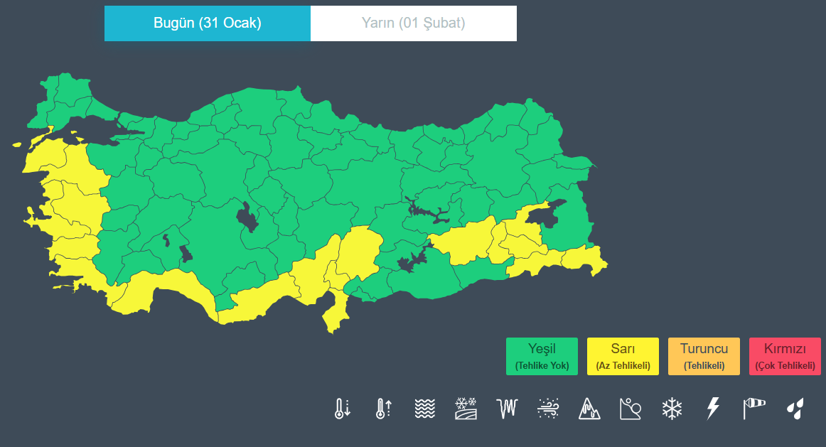 18 Kente Kuvvetli Yağış Uyarısı