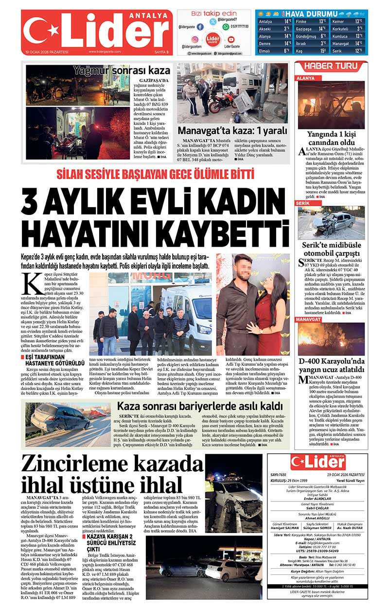 19 O C A K 2026 L İ D E R G A Z E T E A N T A L Y A 3