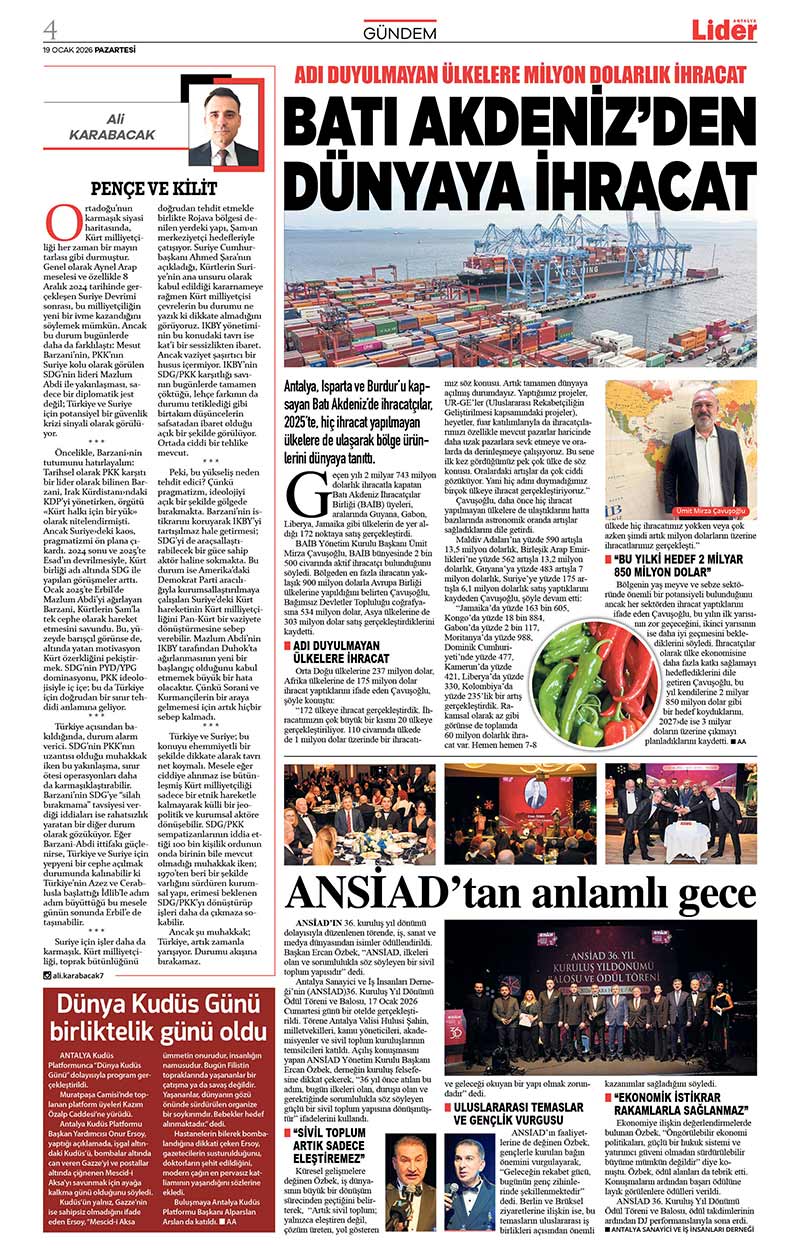 19 O C A K 2026 L İ D E R G A Z E T E A N T A L Y A 4